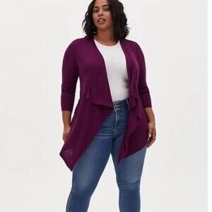 Torrid Plum Asymmetrical Hem Open Draped Cardigan